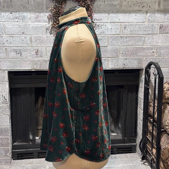 NWT Loft Shirred Floral Velvet Sleeveless Halter Top Size XL Green Flowy - Picture 4 of 7